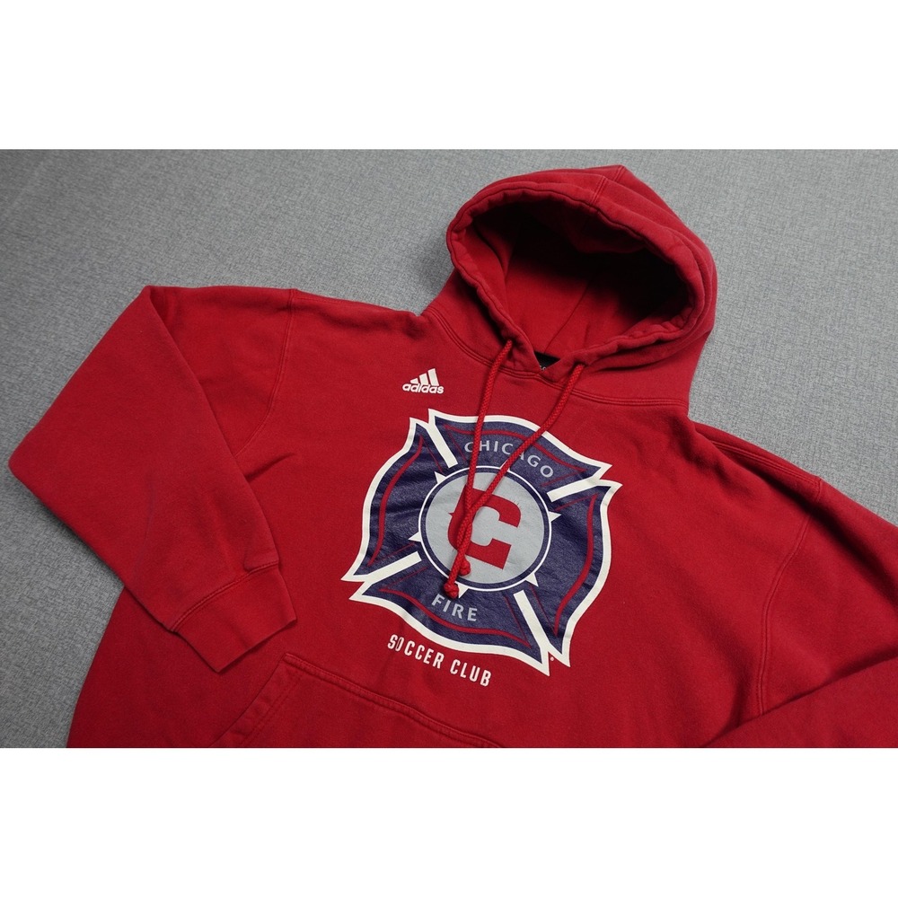 Chicago Fire Hoodie Mens Medium Red Adidas MLS Soccer Fleece Pullover Club